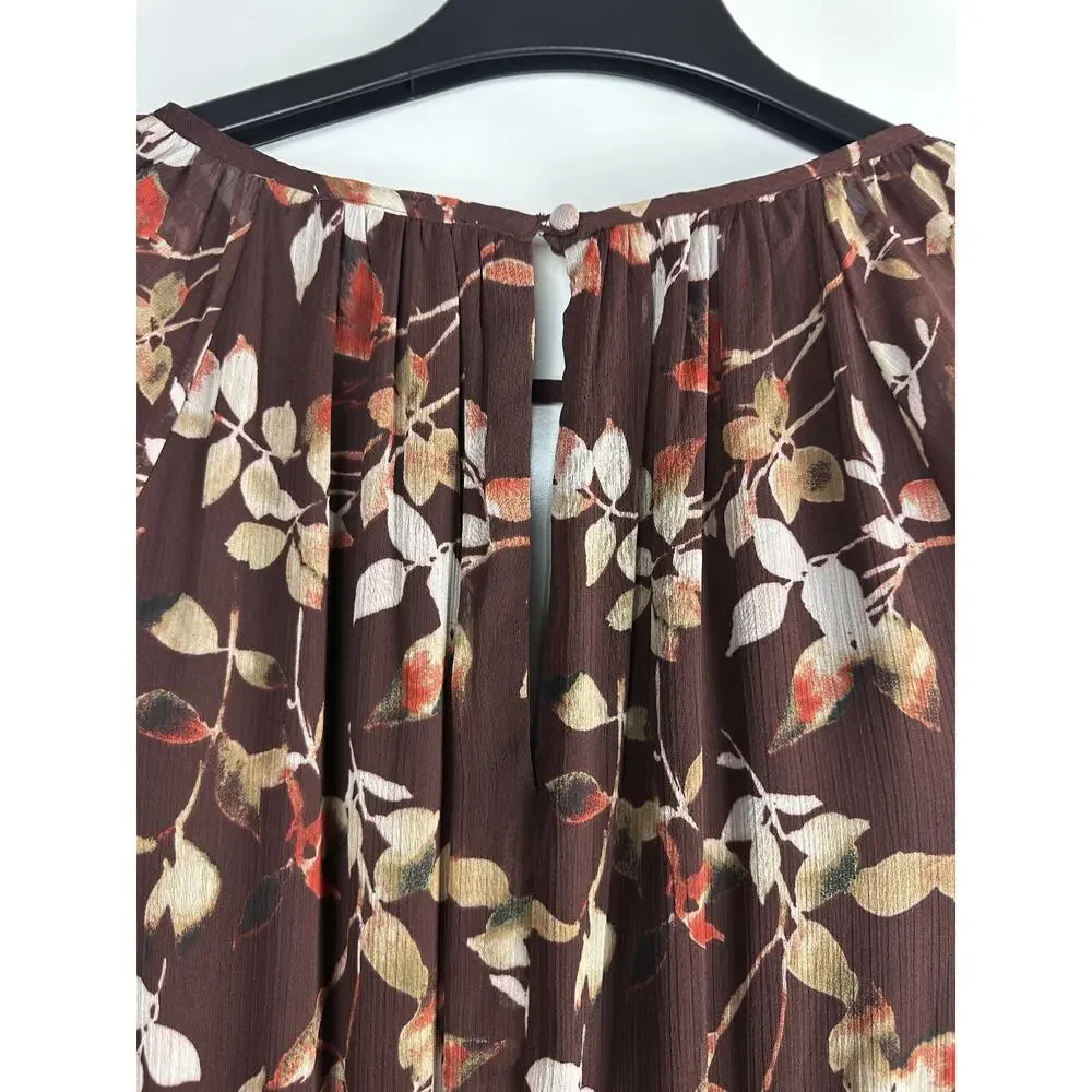 NWT Calvin Klein Floral Keyhole Maxi Dress Size 14 Burgundy Boho Peasant Folk - Picture 10 of 12